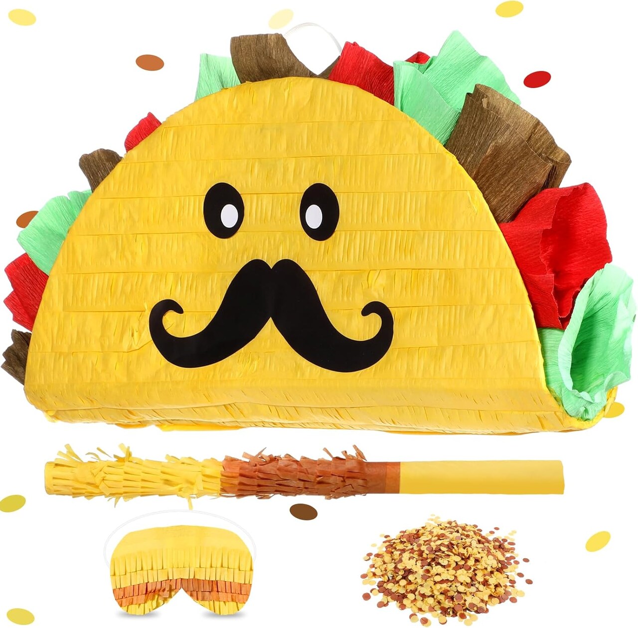 Taco Piñata Mexican Themed Party Piñata with Stick Blindfold Confetti Carnival Mexican Cinco De Mayo Fiesta Game for Cinco De Mayo Fiesta Theme Birthday Party, 16 x 8 x 3 Inch